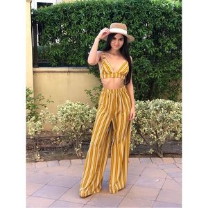 Pinstripe Mustard Two Piece Resort Style Set